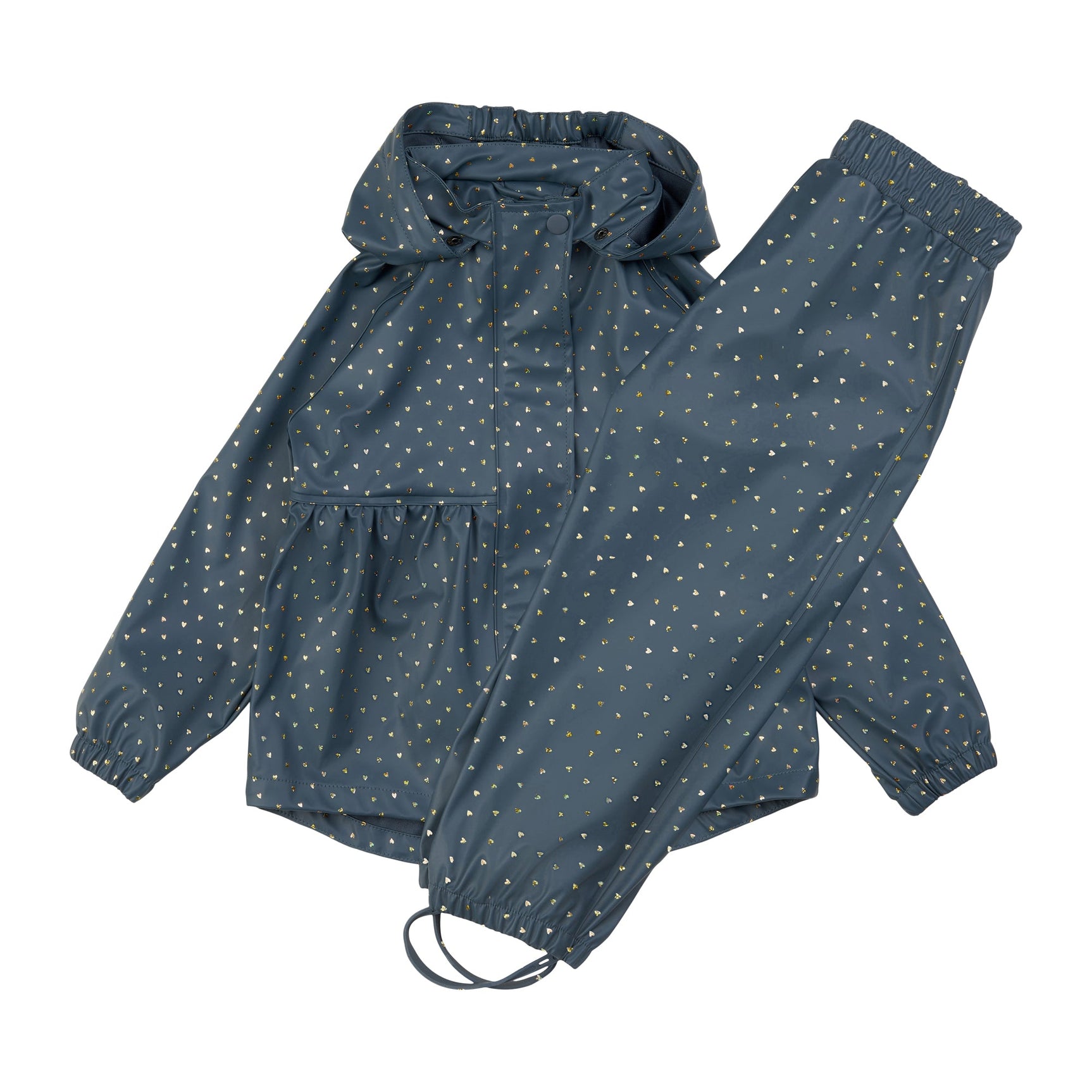 Gunhild PU Regnsæt m. regnbukser - Blue Ash Glittery Heart AOP