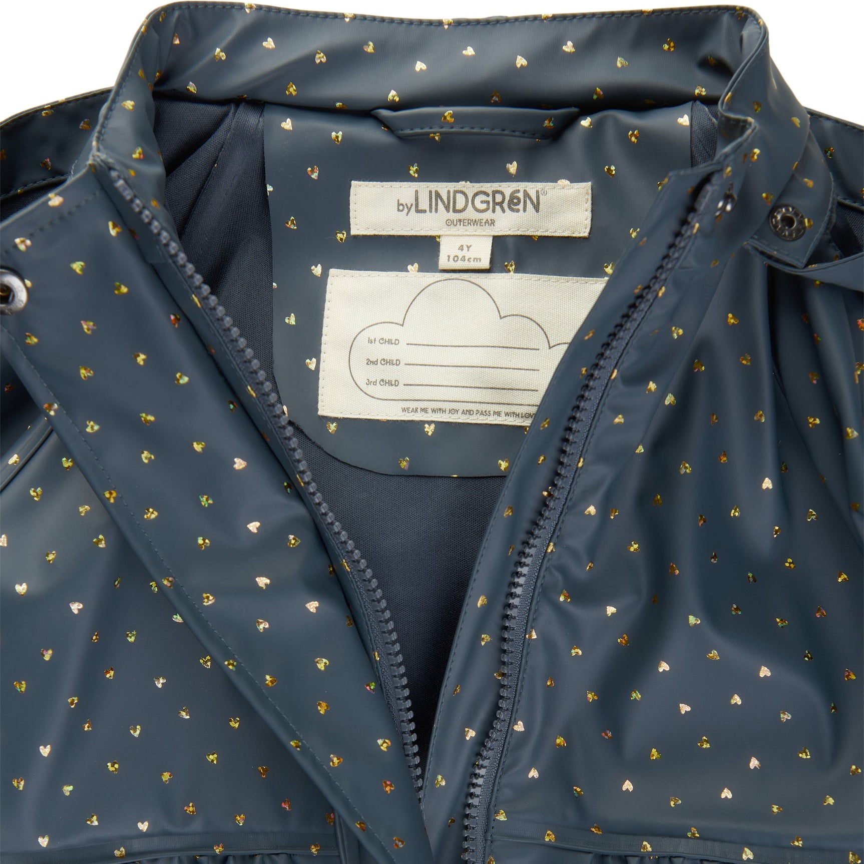 Gunhild PU Regnsæt m. regnbukser - Blue Ash Glittery Heart AOP