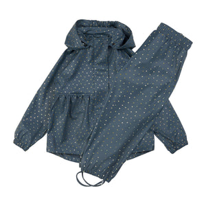 Gunhild PU Regnsæt m. regnbukser - Blue Ash Glittery Heart AOP