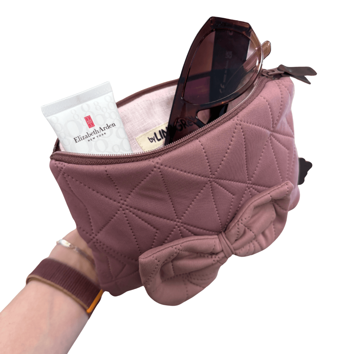 Kosmetikpung/Clutch m. sløjfe - Dark Rose