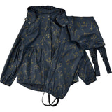 Gunhild PU Regnsæt m. selebukser - Midnight Ink w. Gold Flower AOP