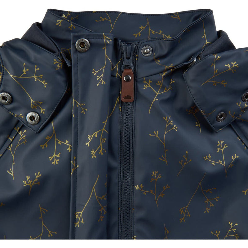 Gunhild PU Regnsæt m. selebukser - Midnight Ink w. Gold Flower AOP